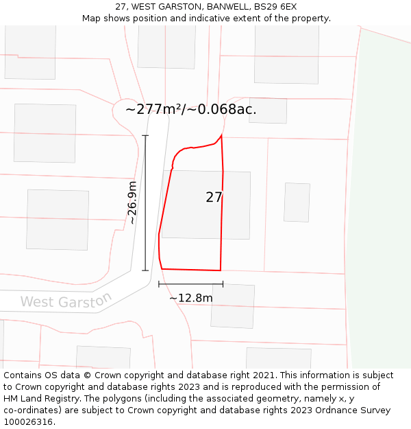 27, WEST GARSTON, BANWELL, BS29 6EX: Plot and title map