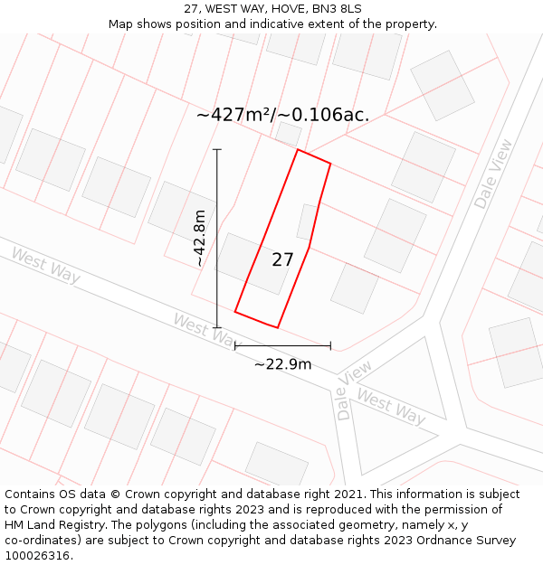 27, WEST WAY, HOVE, BN3 8LS: Plot and title map