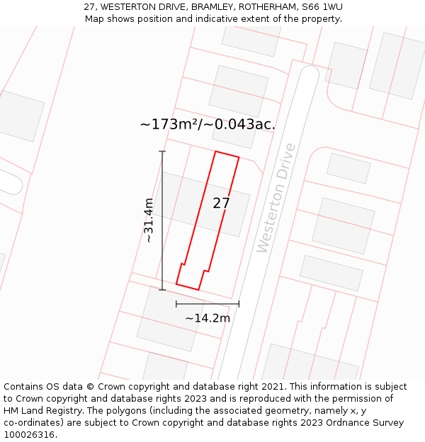 27, WESTERTON DRIVE, BRAMLEY, ROTHERHAM, S66 1WU: Plot and title map