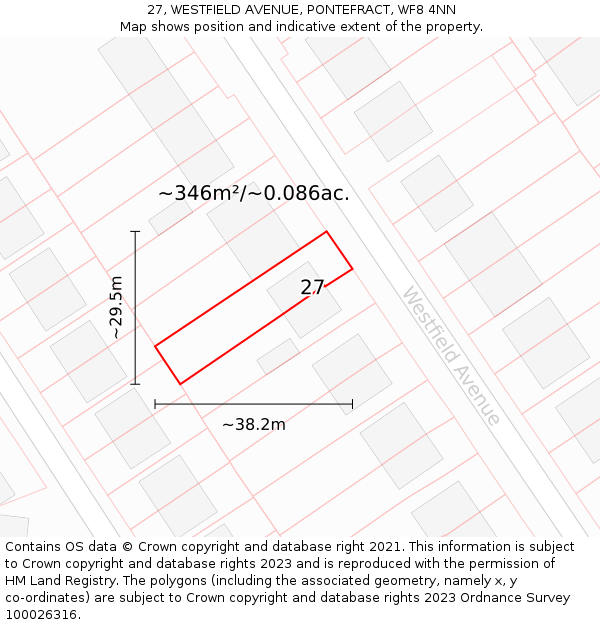 27, WESTFIELD AVENUE, PONTEFRACT, WF8 4NN: Plot and title map