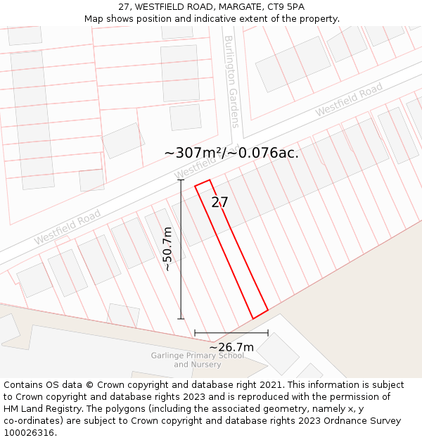 27, WESTFIELD ROAD, MARGATE, CT9 5PA: Plot and title map