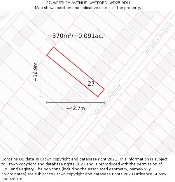 27, WESTLEA AVENUE, WATFORD, WD25 9DH: Plot and title map