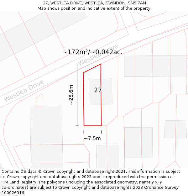 27, WESTLEA DRIVE, WESTLEA, SWINDON, SN5 7AN: Plot and title map