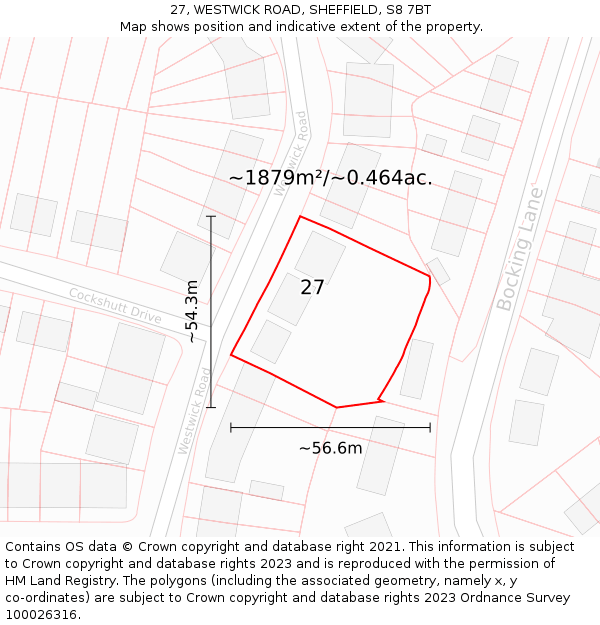 27, WESTWICK ROAD, SHEFFIELD, S8 7BT: Plot and title map