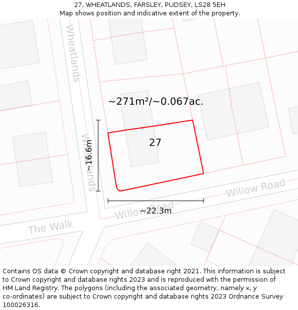 27, WHEATLANDS, FARSLEY, PUDSEY, LS28 5EH: Plot and title map