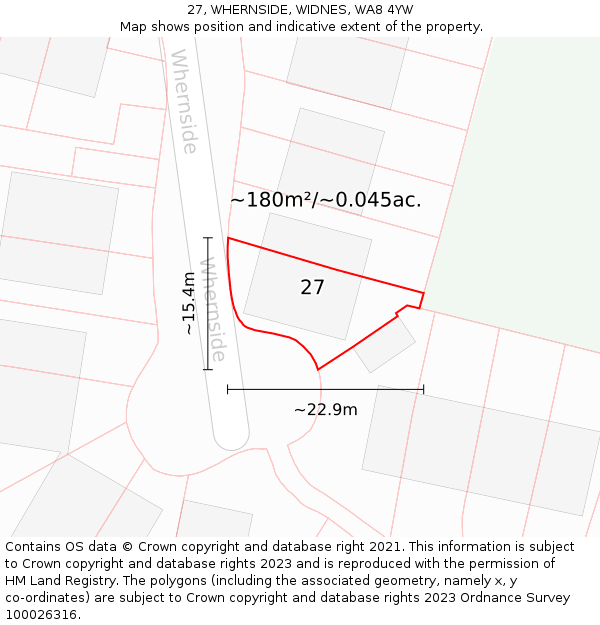 27, WHERNSIDE, WIDNES, WA8 4YW: Plot and title map
