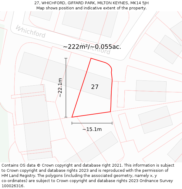 27, WHICHFORD, GIFFARD PARK, MILTON KEYNES, MK14 5JH: Plot and title map