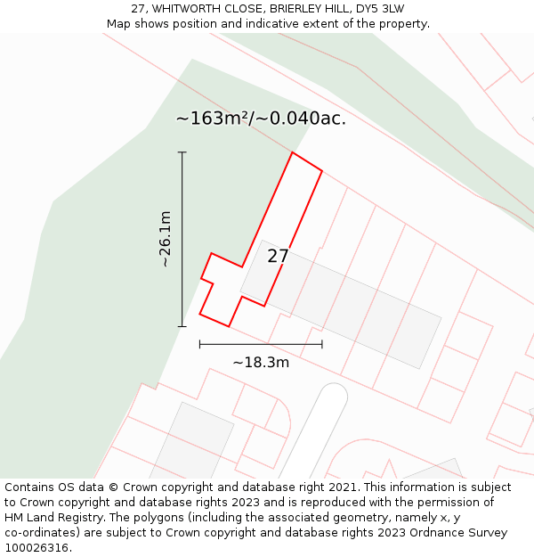 27, WHITWORTH CLOSE, BRIERLEY HILL, DY5 3LW: Plot and title map