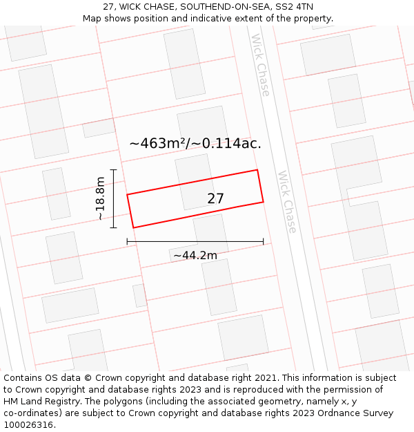 27, WICK CHASE, SOUTHEND-ON-SEA, SS2 4TN: Plot and title map