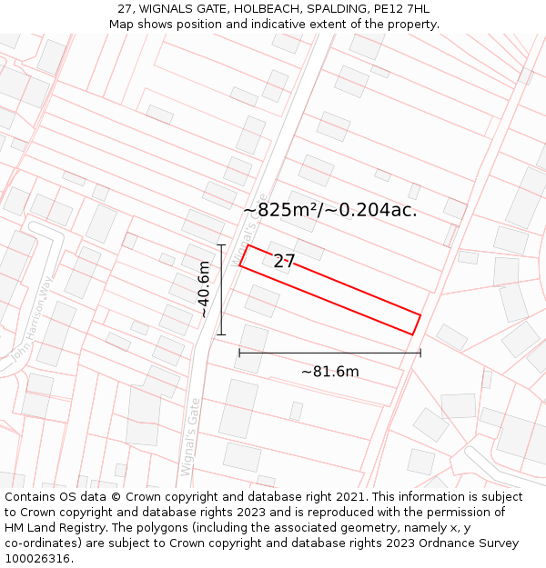 27, WIGNALS GATE, HOLBEACH, SPALDING, PE12 7HL: Plot and title map