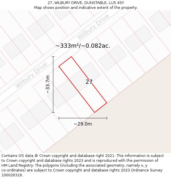 27, WILBURY DRIVE, DUNSTABLE, LU5 4SY: Plot and title map