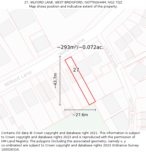 27, WILFORD LANE, WEST BRIDGFORD, NOTTINGHAM, NG2 7QZ: Plot and title map