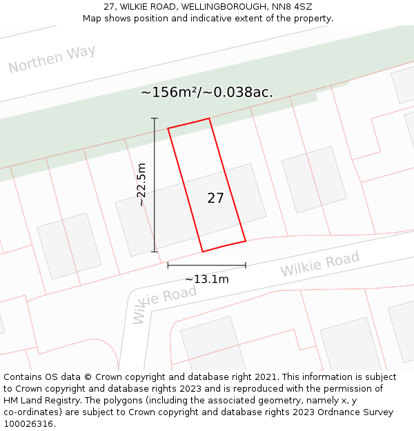 27, WILKIE ROAD, WELLINGBOROUGH, NN8 4SZ: Plot and title map