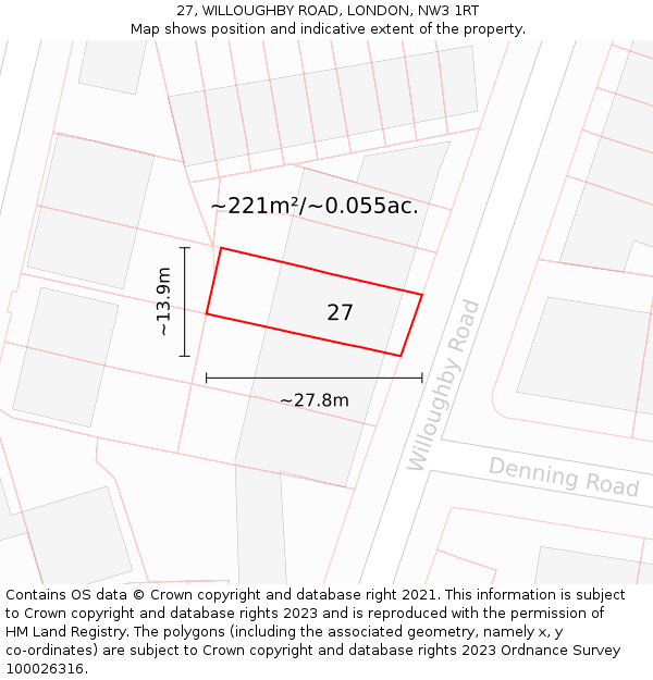 27, WILLOUGHBY ROAD, LONDON, NW3 1RT: Plot and title map