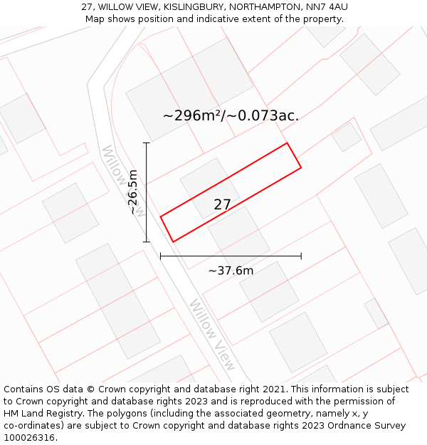 27, WILLOW VIEW, KISLINGBURY, NORTHAMPTON, NN7 4AU: Plot and title map