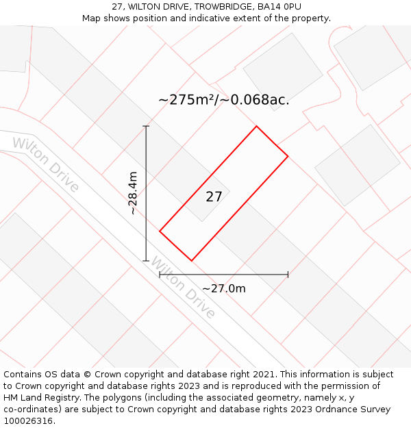 27, WILTON DRIVE, TROWBRIDGE, BA14 0PU: Plot and title map