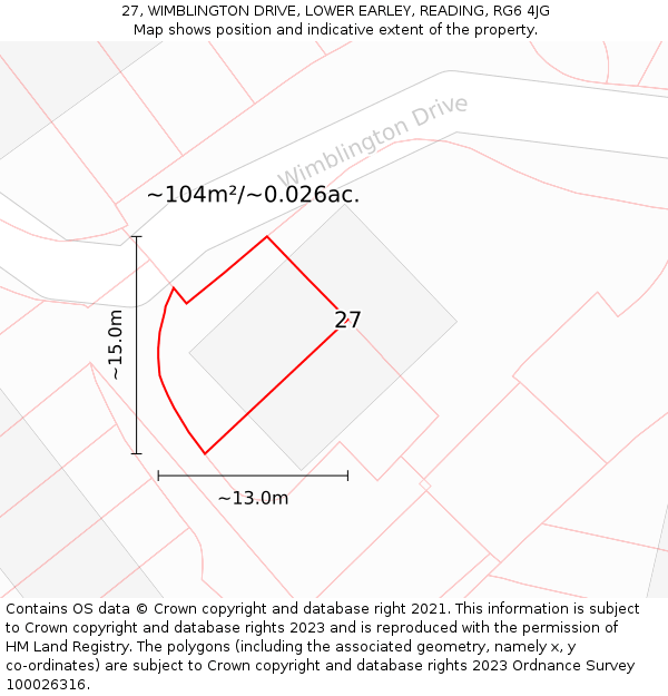 27, WIMBLINGTON DRIVE, LOWER EARLEY, READING, RG6 4JG: Plot and title map