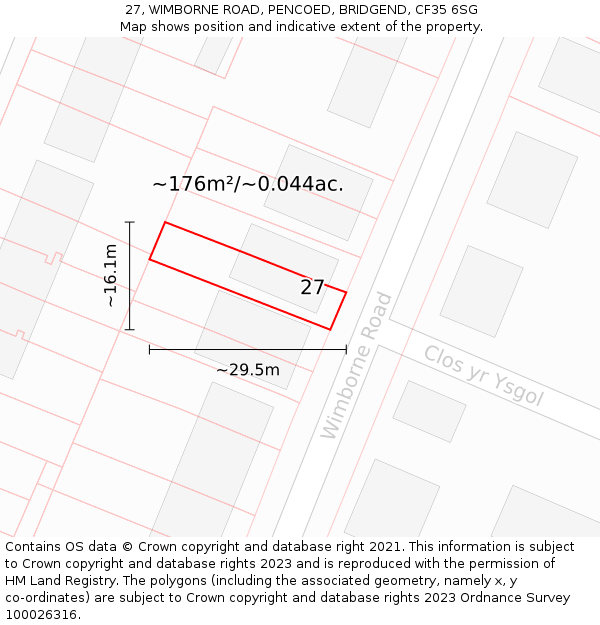 27, WIMBORNE ROAD, PENCOED, BRIDGEND, CF35 6SG: Plot and title map