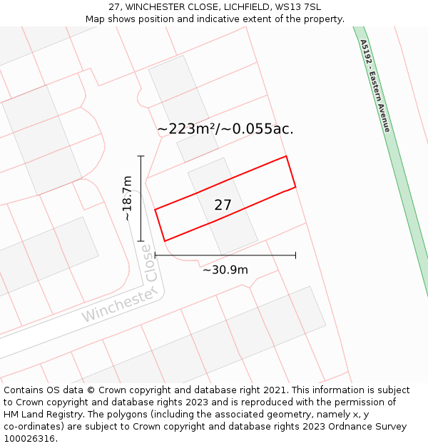 27, WINCHESTER CLOSE, LICHFIELD, WS13 7SL: Plot and title map