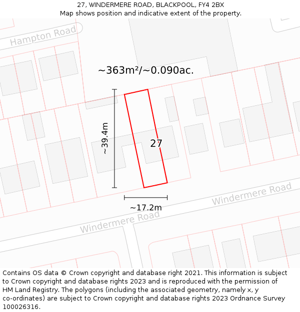 27, WINDERMERE ROAD, BLACKPOOL, FY4 2BX: Plot and title map