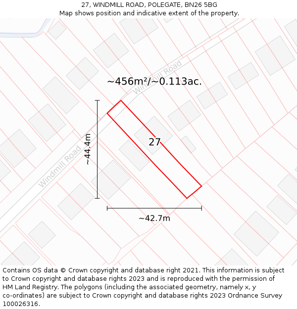 27, WINDMILL ROAD, POLEGATE, BN26 5BG: Plot and title map