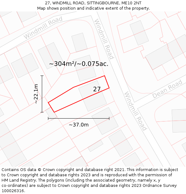 27, WINDMILL ROAD, SITTINGBOURNE, ME10 2NT: Plot and title map