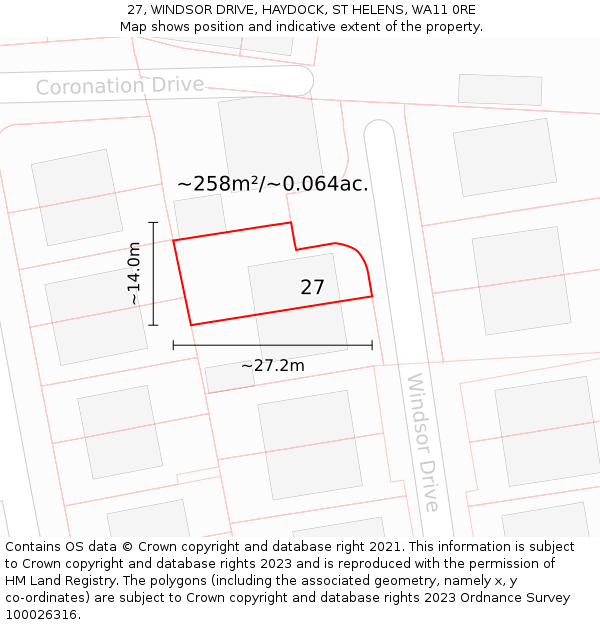 27, WINDSOR DRIVE, HAYDOCK, ST HELENS, WA11 0RE: Plot and title map