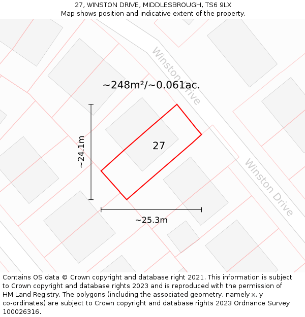 27, WINSTON DRIVE, MIDDLESBROUGH, TS6 9LX: Plot and title map