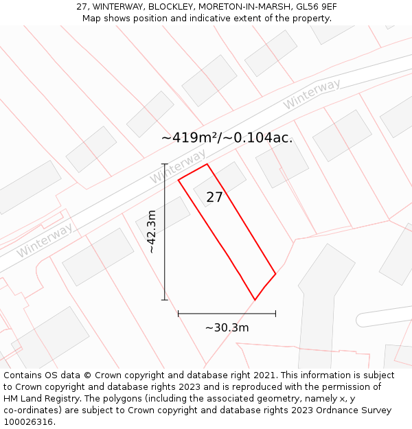 27, WINTERWAY, BLOCKLEY, MORETON-IN-MARSH, GL56 9EF: Plot and title map