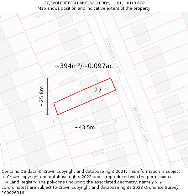 27, WOLFRETON LANE, WILLERBY, HULL, HU10 6PP: Plot and title map