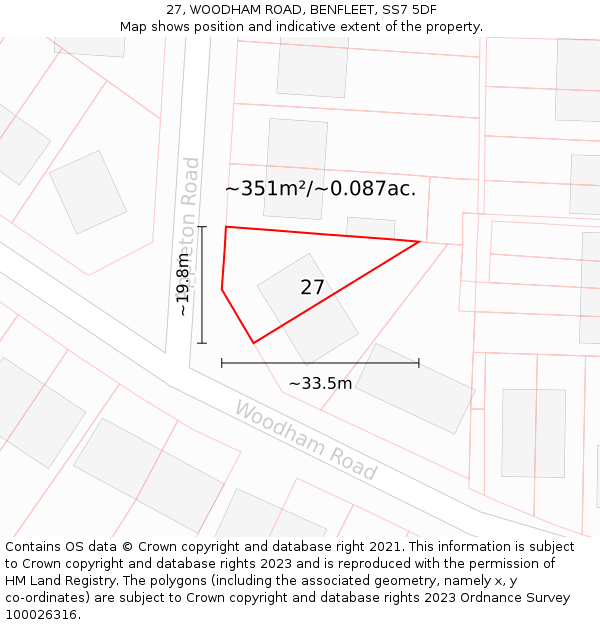 27, WOODHAM ROAD, BENFLEET, SS7 5DF: Plot and title map