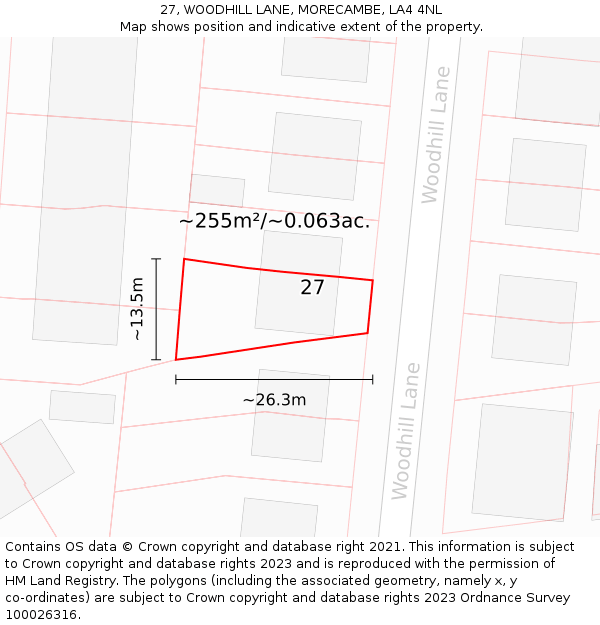 27, WOODHILL LANE, MORECAMBE, LA4 4NL: Plot and title map