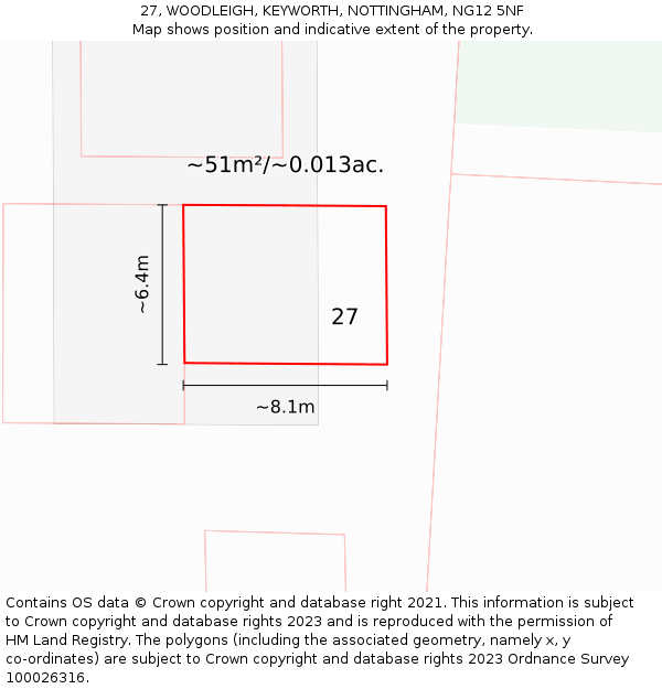 27, WOODLEIGH, KEYWORTH, NOTTINGHAM, NG12 5NF: Plot and title map