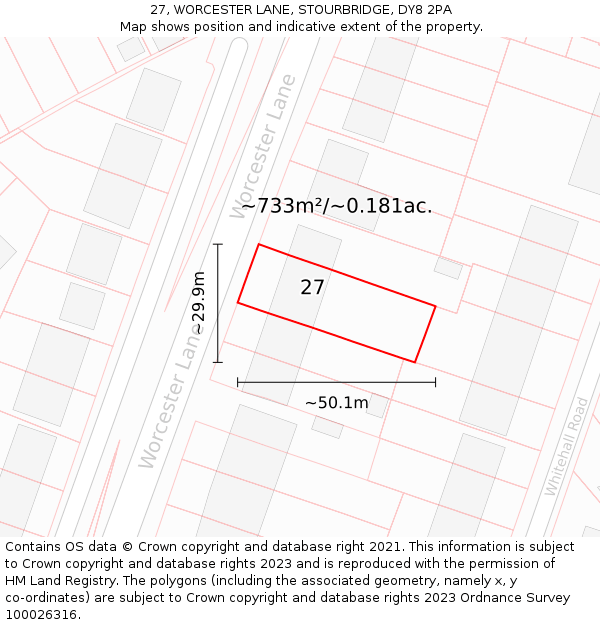 27, WORCESTER LANE, STOURBRIDGE, DY8 2PA: Plot and title map
