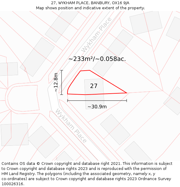 27, WYKHAM PLACE, BANBURY, OX16 9JA: Plot and title map