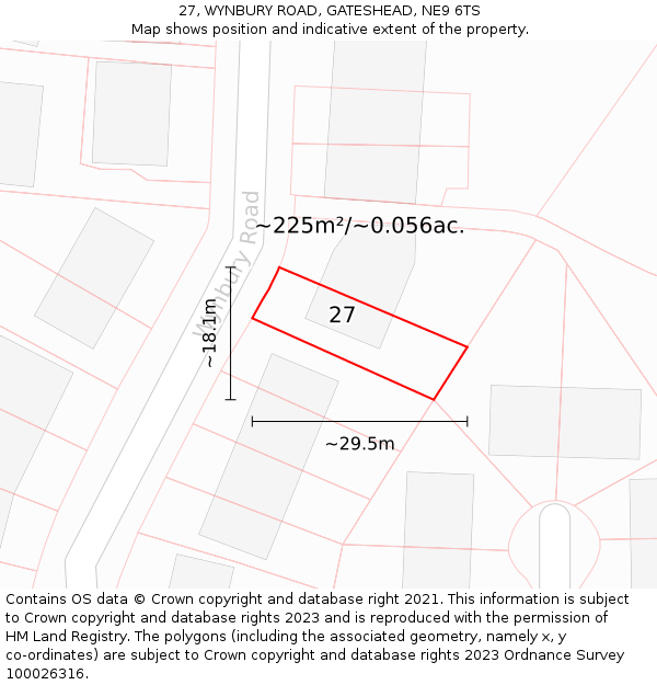 27, WYNBURY ROAD, GATESHEAD, NE9 6TS: Plot and title map