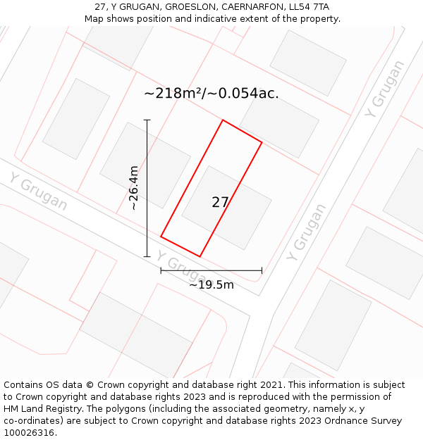 27, Y GRUGAN, GROESLON, CAERNARFON, LL54 7TA: Plot and title map