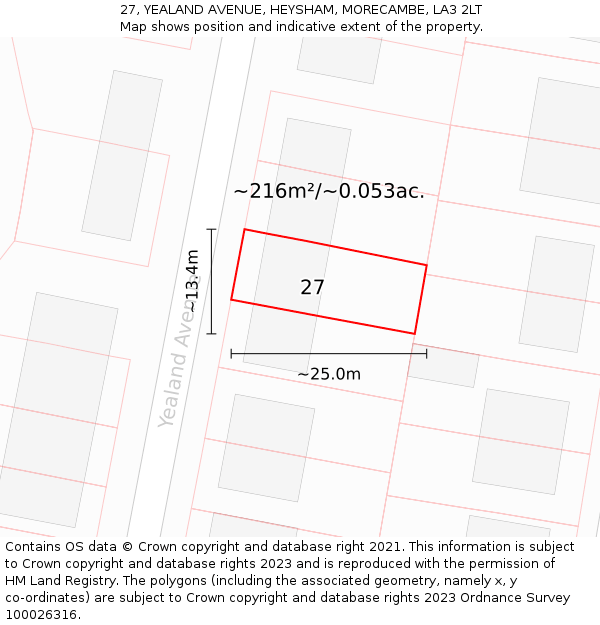 27, YEALAND AVENUE, HEYSHAM, MORECAMBE, LA3 2LT: Plot and title map