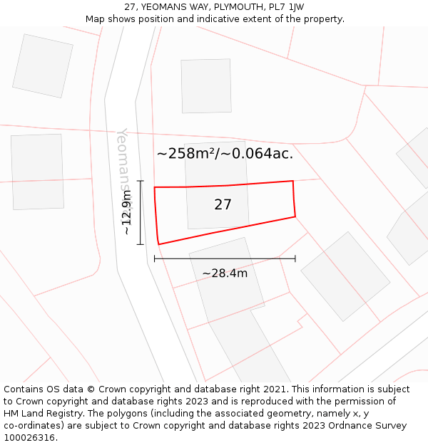 27, YEOMANS WAY, PLYMOUTH, PL7 1JW: Plot and title map