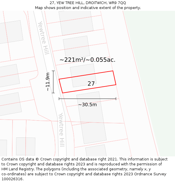 27, YEW TREE HILL, DROITWICH, WR9 7QQ: Plot and title map