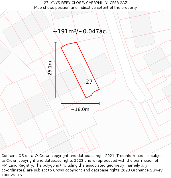 27, YNYS BERY CLOSE, CAERPHILLY, CF83 2AZ: Plot and title map