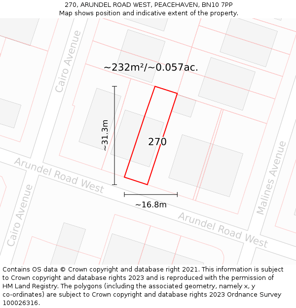 270, ARUNDEL ROAD WEST, PEACEHAVEN, BN10 7PP: Plot and title map