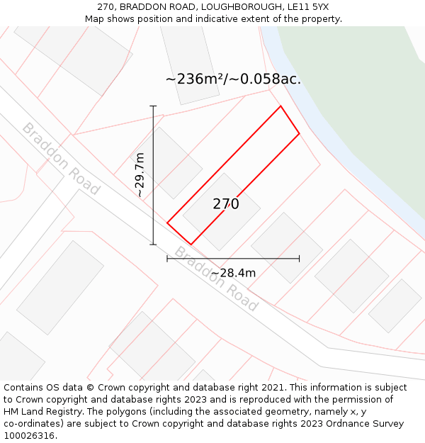 270, BRADDON ROAD, LOUGHBOROUGH, LE11 5YX: Plot and title map