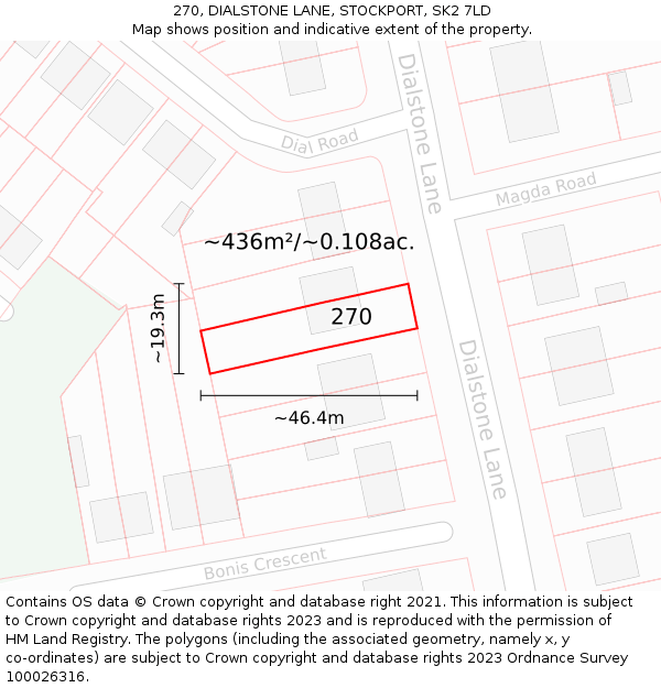 270, DIALSTONE LANE, STOCKPORT, SK2 7LD: Plot and title map