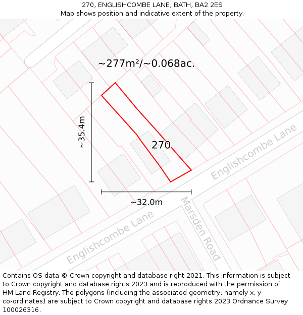 270, ENGLISHCOMBE LANE, BATH, BA2 2ES: Plot and title map