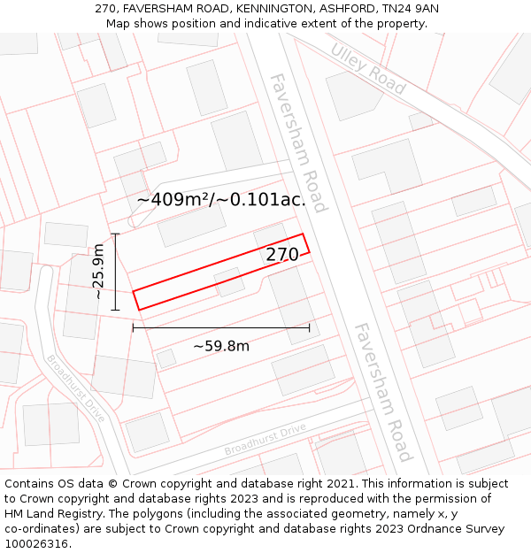 270, FAVERSHAM ROAD, KENNINGTON, ASHFORD, TN24 9AN: Plot and title map