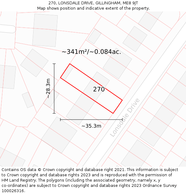 270, LONSDALE DRIVE, GILLINGHAM, ME8 9JT: Plot and title map