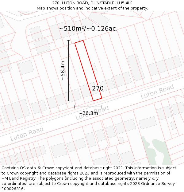 270, LUTON ROAD, DUNSTABLE, LU5 4LF: Plot and title map