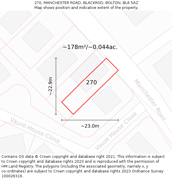 270, MANCHESTER ROAD, BLACKROD, BOLTON, BL6 5AZ: Plot and title map