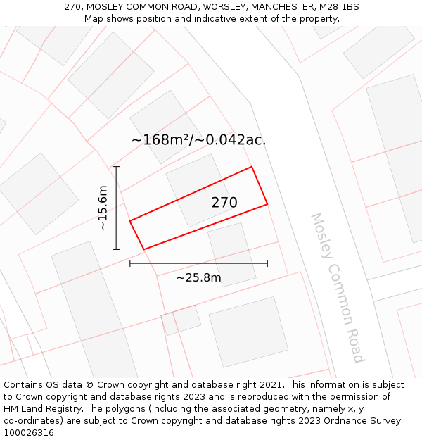 270, MOSLEY COMMON ROAD, WORSLEY, MANCHESTER, M28 1BS: Plot and title map